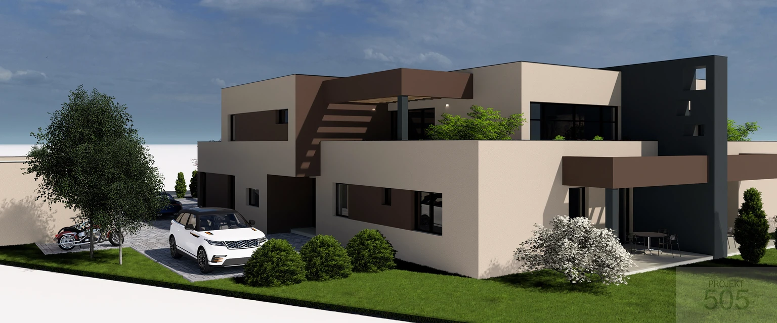 Bočna projektna vizualizacija urbane vile Strahoninec
